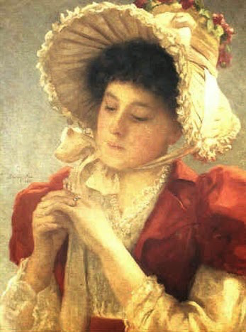 painting of woman gazing at her finger ring