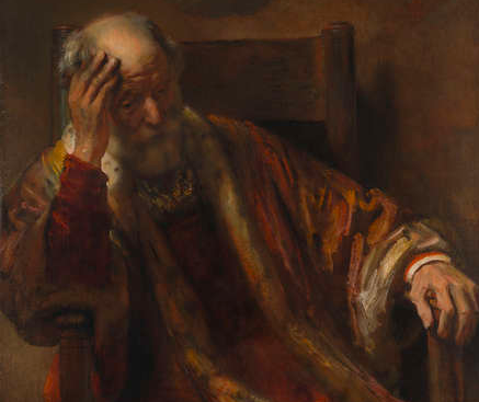 painting of old man holding head