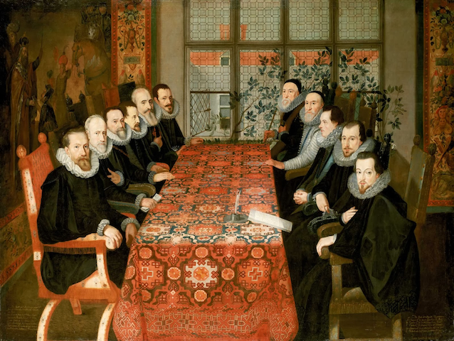 painting of statesmen at fancy table