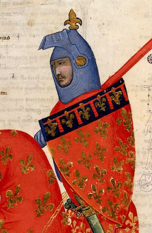 lush manuscript illustration of knight with shield