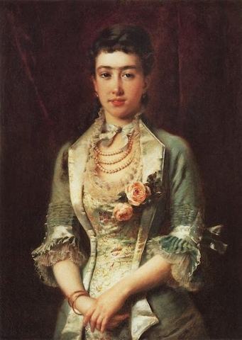 painting of fashionable woman with unibrow